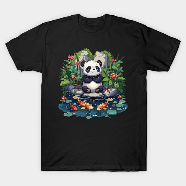 Panda With Koi Fish - Panda Bear Japanese T-Shirt by Anassein.os